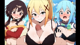 hentai Vacaciones en la playa con Aqua, Megumin y Darkness